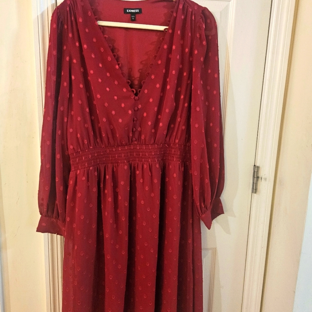 Red Ruched Wrap Sundress with Bishop Sleeves